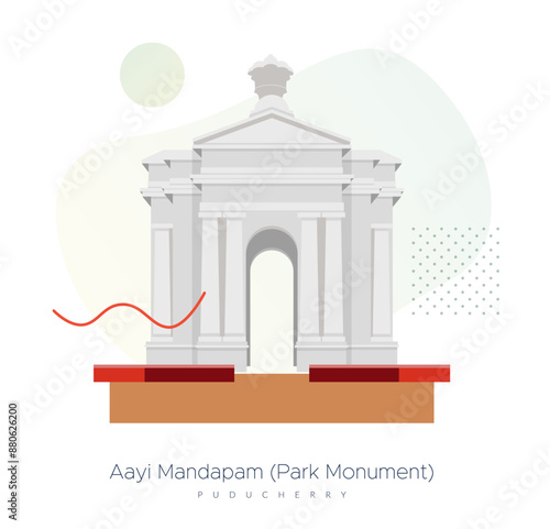 Park Monument (Aayi Mandapam) - Government Park of Pondicherry - Stock Illustration