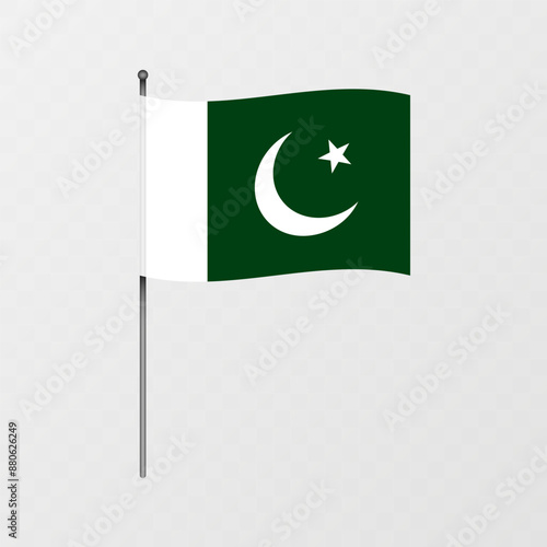 Pakistan flag on flagpole. Vector illustration.