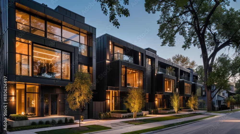 Modern Townhouses at Dusk Modern Townhouses at Dusk