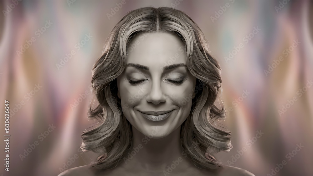 A close up of a woman's face with her eyes closed looking to a side A close up of a woman's face with her eyes closed looking to a side