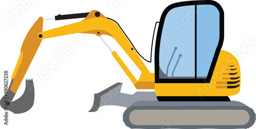 Yellow excavator heavy machine shovel Vector Illustration