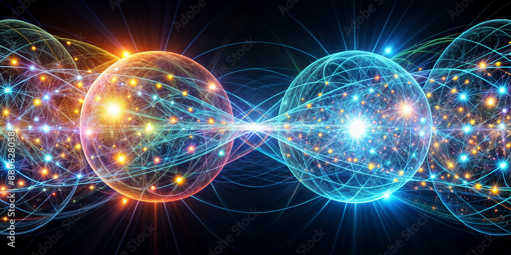 two particles, atoms, energy, light two particles, atoms, energy, light