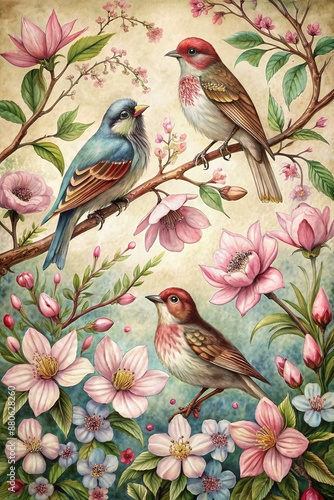 Charming Birds and Blossoms: Nature's Melody in Vintage Art