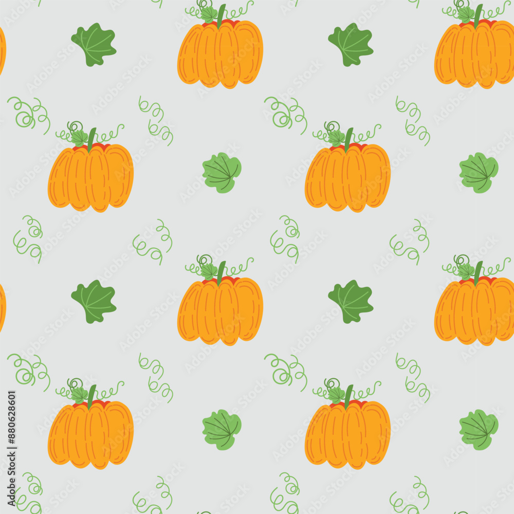 Autumn seamless pattern vector in a cute hand draw style with a cute pumpkin. Happy Thanksgiving, harvest conception. Autumn seamless pattern vector in a cute hand draw style with a cute pumpkin. Happy Thanksgiving, harvest conception.