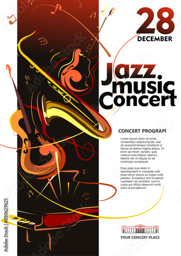 Jazz concert, fest, gig poster hand drawn design template
