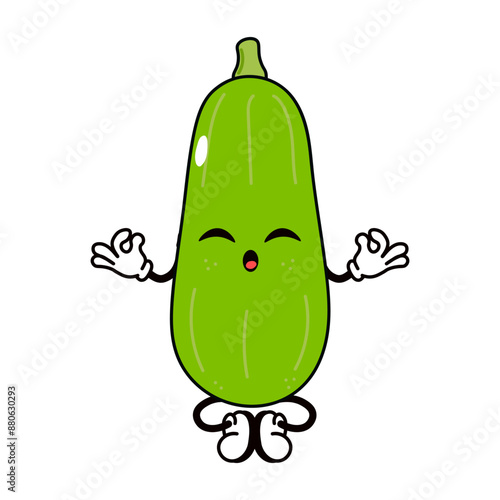 Vegetable marrow doing yoga character. Vector hand drawn traditional cartoon vintage, retro, kawaii character illustration icon. Isolated on white background. Vegetable marrow character