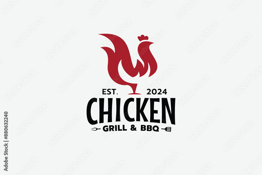 custom made wallpaper toronto digitalchicken grill and bbq logo with a combination of chicken, fire and bbq tools for food businesses, restaurants, cafes, food trucks, etc.