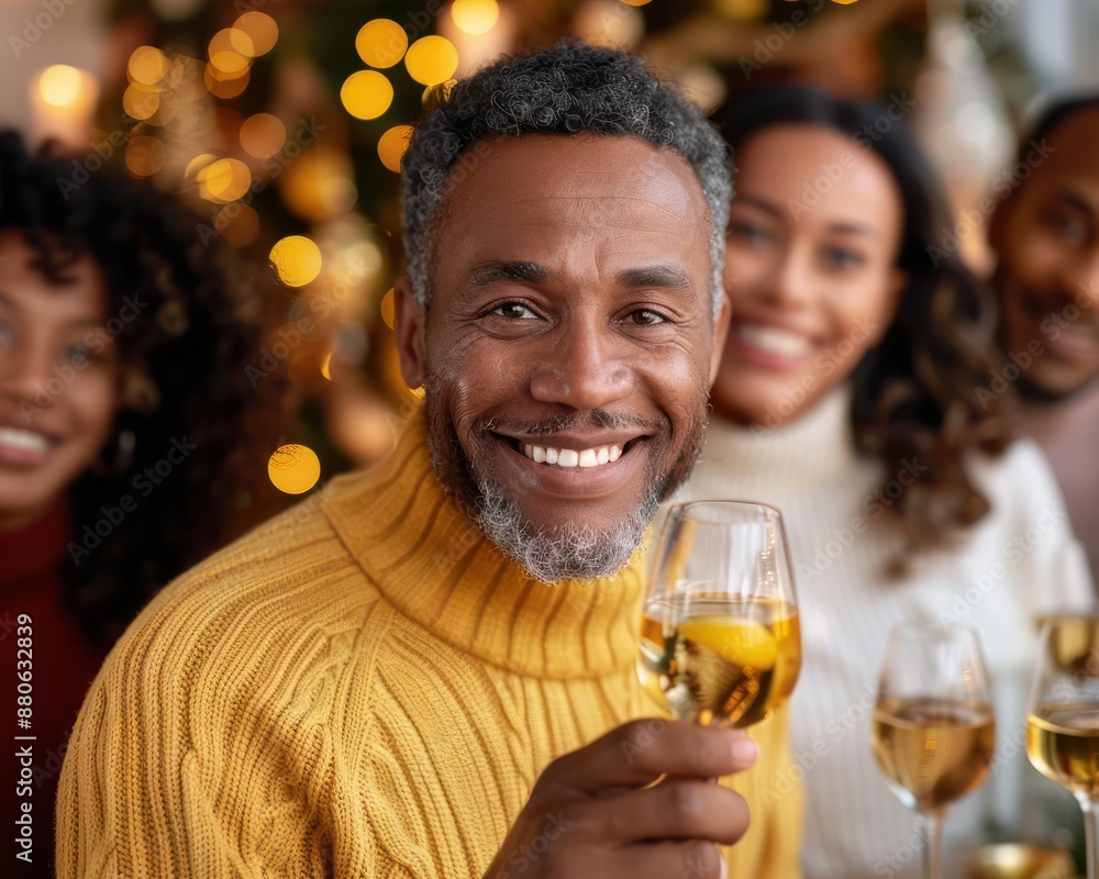 Happy Family Gathering for Holiday Celebration, Smiling Loved Ones Enjoying Festive Feast with Wine Glasses, Joyful Christmas Party at Home Happy Family Gathering for Holiday Celebration, Smiling Loved Ones Enjoying Festive Feast with Wine Glasses, Joyful Christmas Party at Home