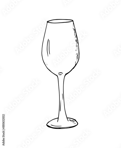 Sketch of empty wine glass. Hand-drawn illustration Isolated on white background.