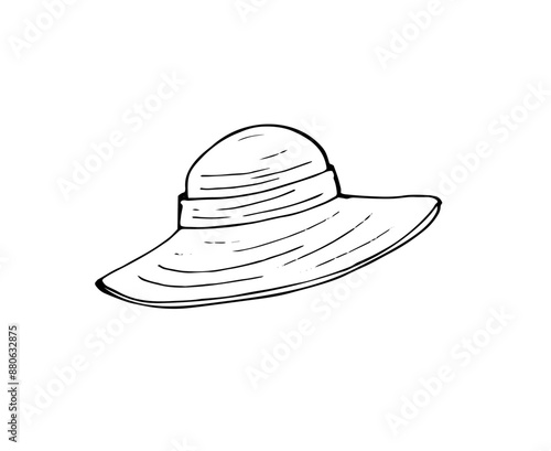 Summer wicker hat with wide brim. women hat protection from the sun. Hand-drawn illustration isolated on white