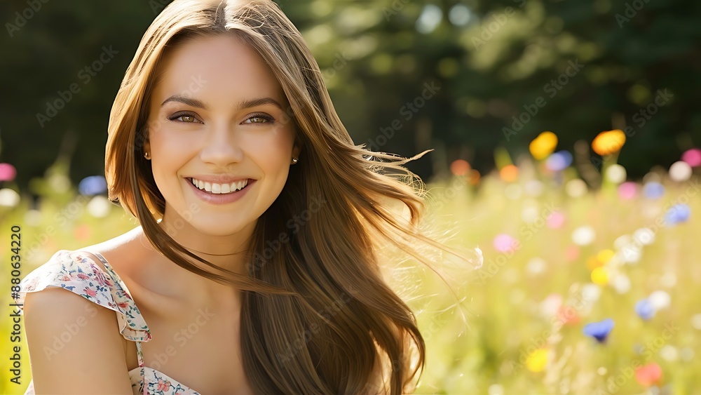 Happy smiling young woman with beautiful long brown hair Happy smiling young woman with beautiful long brown hair