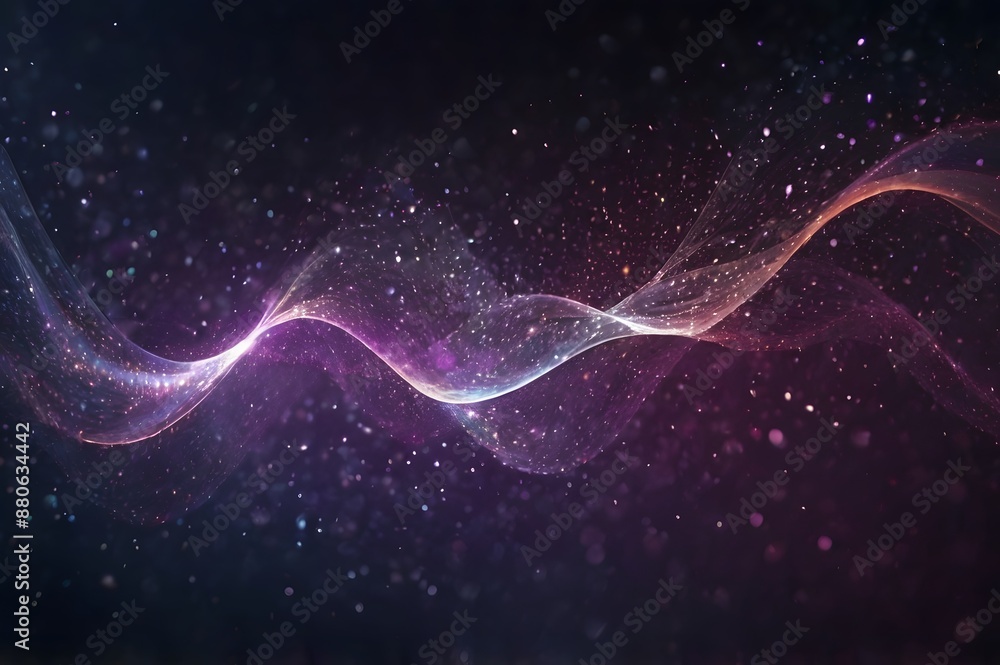 Obraz premium Abstract Background with Purple Particle Waves, Light, and Shining Stars Dots-space background with stars.