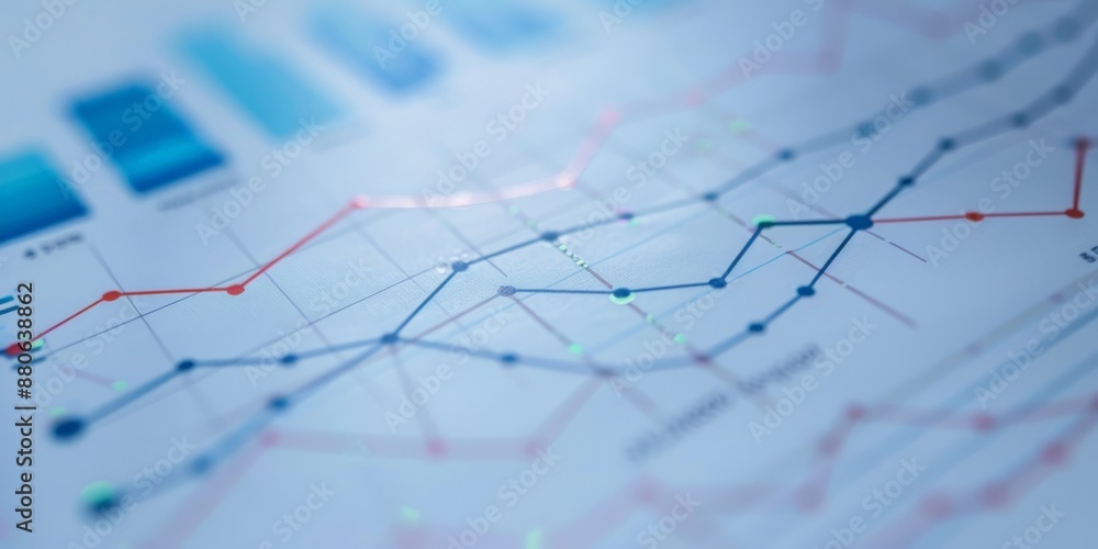 Close-up of financial graph and bar chart on a white background, showcasing data analysis and business trends, horizontal illustration, copy space. blur, defocus Close-up of financial graph and bar chart on a white background, showcasing data analysis and business trends, horizontal illustration, copy space. blur, defocus