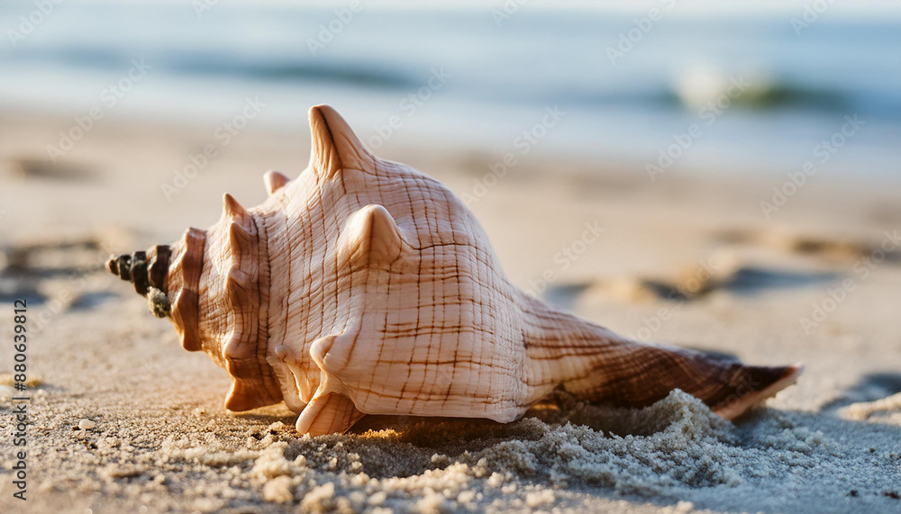 Dog head triton shell on clean sand. Summer vacation. Natural element. Dog head triton shell on clean sand. Summer vacation. Natural element.