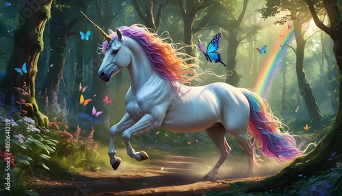 Magical Unicorn Galloping Through Enchanted Forest
