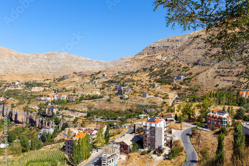 Scenic view of residential private houses in a valley in the mountainous region of Faraya. Republic of Lebanon photo