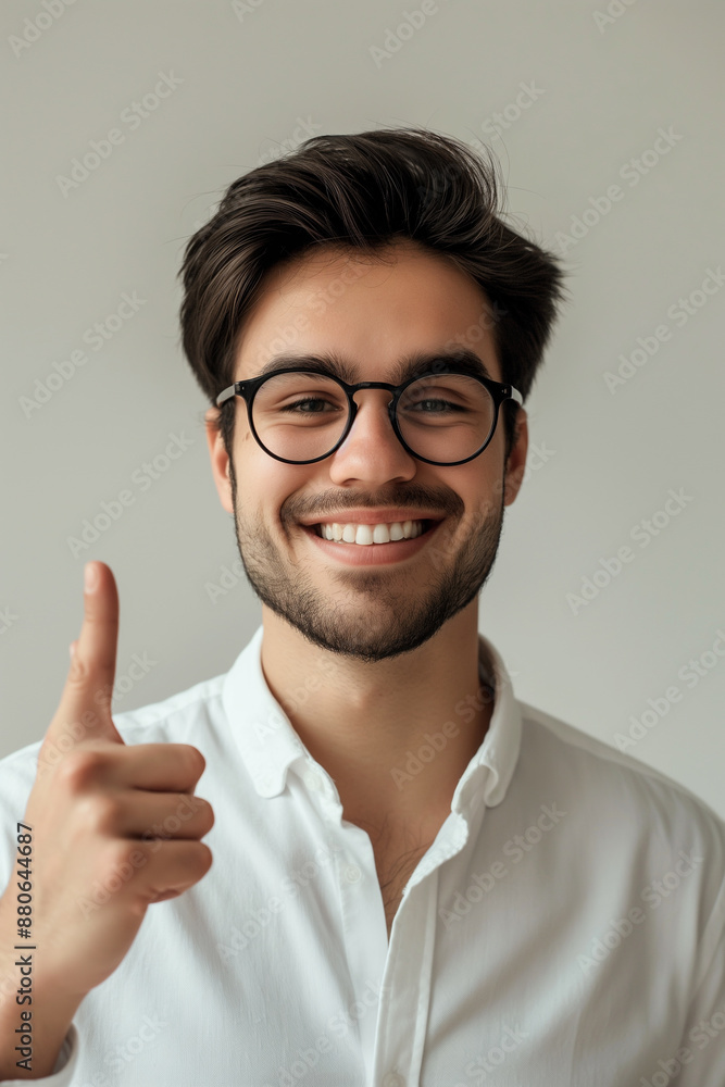 Portrait of a happy businessman pointing finger away over isolated background Portrait of a happy businessman pointing finger away over isolated background
