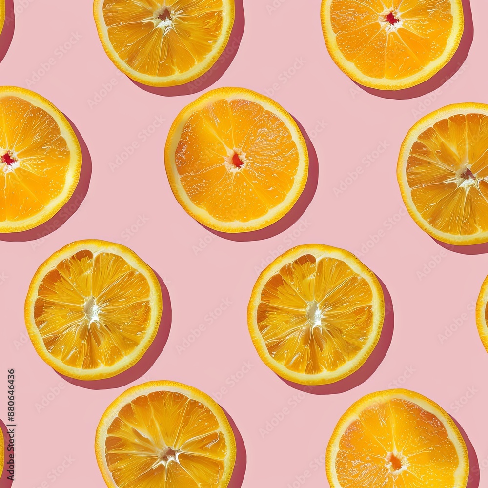 Vibrant Orange Slices on Pink Background, Fresh and Colorful Citrus Arrangement Vibrant Orange Slices on Pink Background, Fresh and Colorful Citrus Arrangement