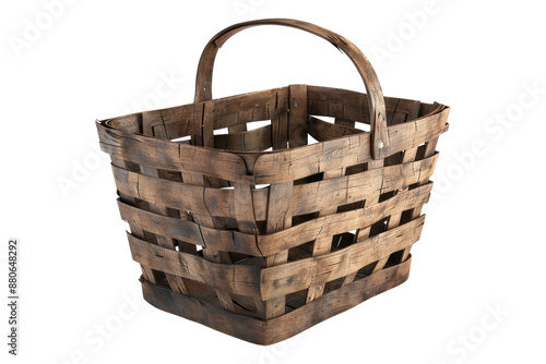 Wooden grocery basket isolated on transparent background
