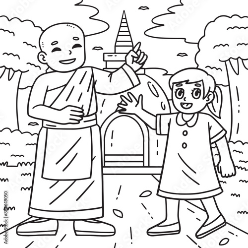 Buddhism Buddhist Monk and Child Coloring Page