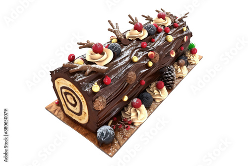 Yule log cake isolated on transparent background