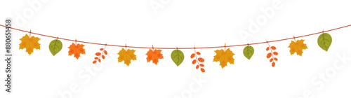 Flags with motifs of pumpkins, mushrooms, acorns, and, maple leaves for autumn decoration on transparent background. Flag decoration for thanksgiving day.