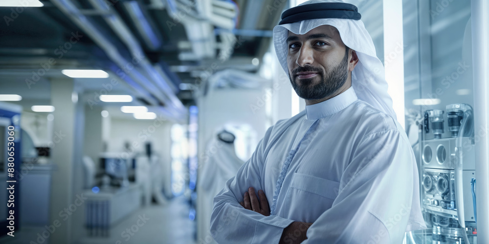 Middle eastern engineer smiling with arms crossed in factory Middle eastern engineer smiling with arms crossed in factory
