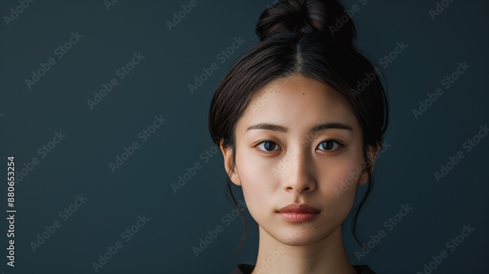 Fototapeta premium An Asian woman with a chignon hairstyle, looking sophisticated