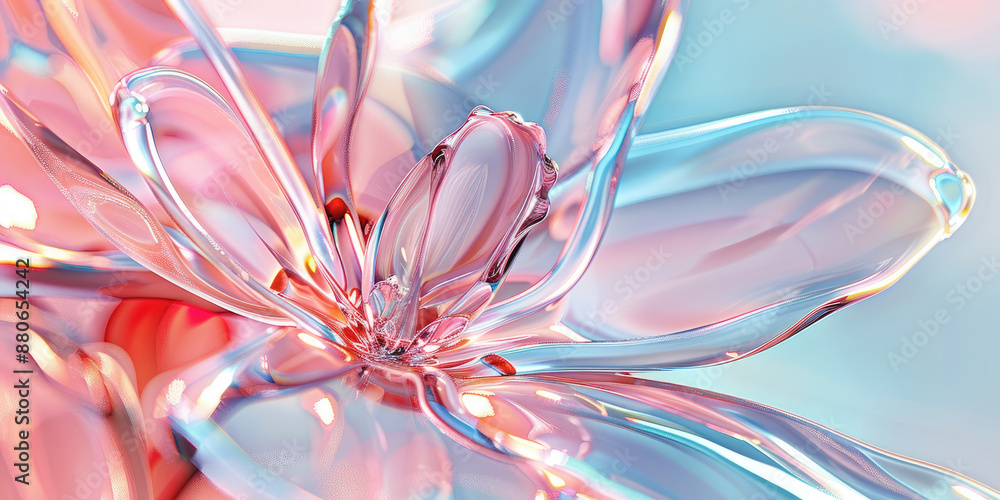 Abstract glass flower blooming with pink and blue petals Abstract glass flower blooming with pink and blue petals