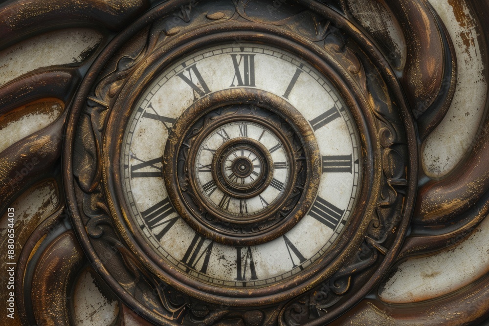 Obraz premium Time Concept. Twisted Clock Face with Infinite Spiral Background