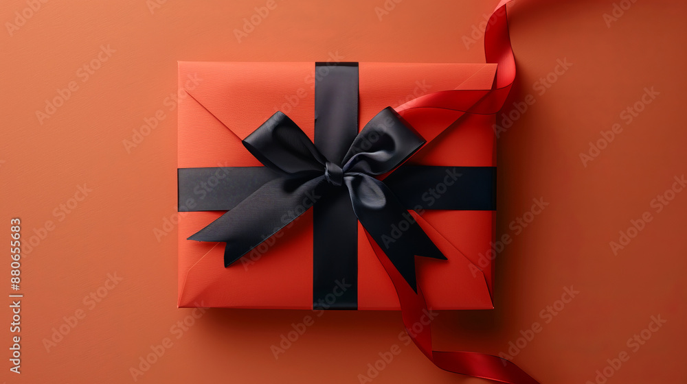 Romantic Minimalist Photo of Red Envelope Wrapped with Ribbon Romantic Minimalist Photo of Red Envelope Wrapped with Ribbon