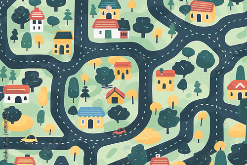 Simple just streets map, minimalist kids style, 2D style. Generative AI tools