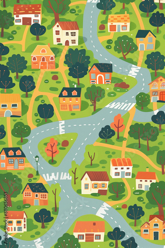 Simple just streets map, minimalist kids style, 2D style. Generative AI tools