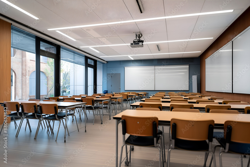 Modern classroom interior design at the school. The auditorium at the university. Lecture room. Modern classroom interior design at the school. The auditorium at the university. Lecture room.