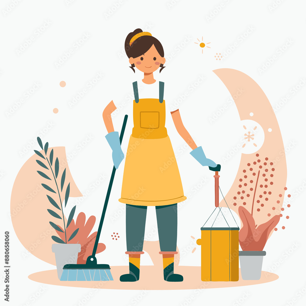 Fototapeta premium Cleaning. Professions, sticker, icon, art, vector, ai generative 