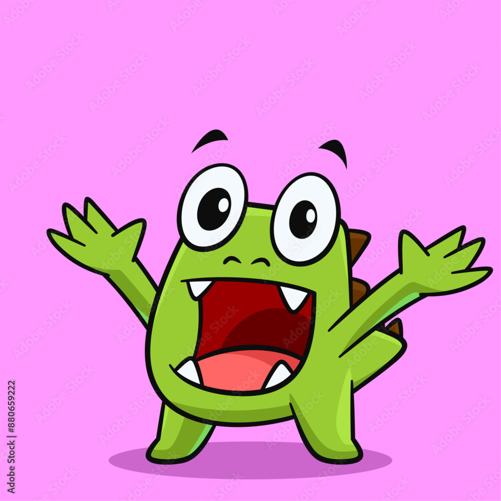 Fototapeta premium Illustration of a Happy Cartoon Monster Raising His Hands
