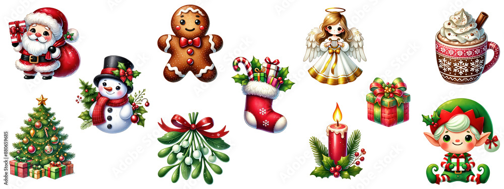 Fototapeta premium Festive christmas clipart collection. Cute christmas elements