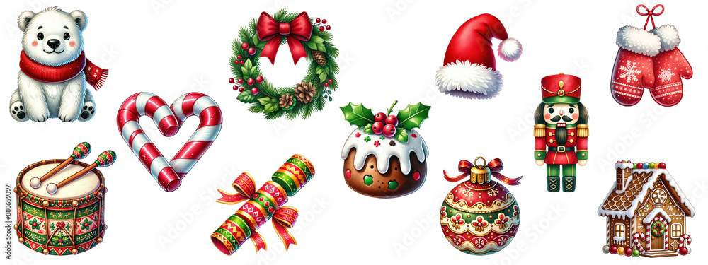 Festive christmas clipart collection. Cute christmas elements Festive christmas clipart collection. Cute christmas elements