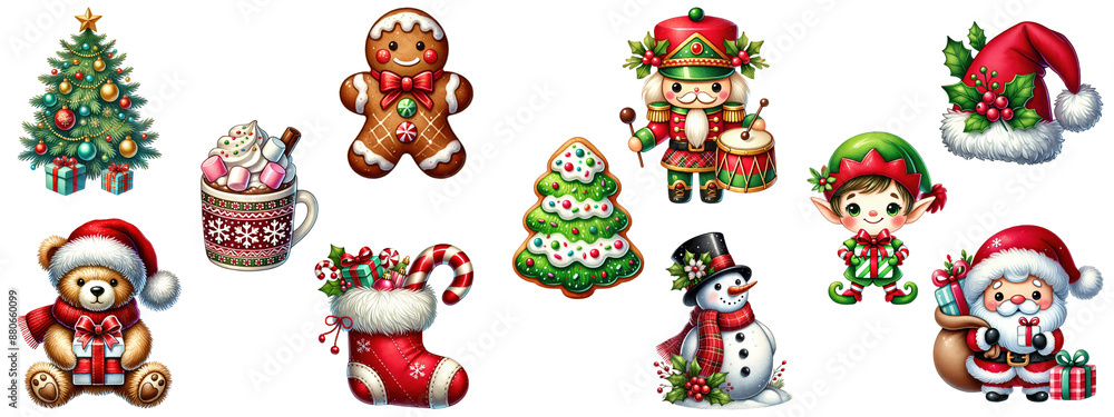 Fototapeta premium Festive christmas clipart collection. Cute christmas elements