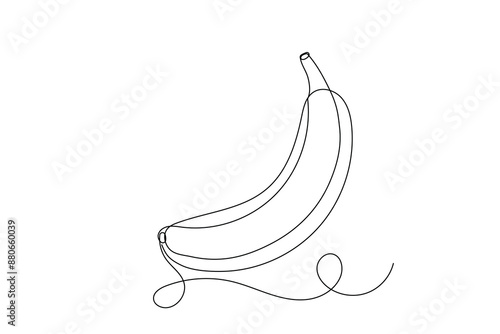 Line Art Banana Illustration. Curve Continuous Line Doodle Art. Editable Black Outline Banana Fruit Silhouette Line Ink. Hand Drawn Black Outline Silhouette Banana Contour Continuous Line Element