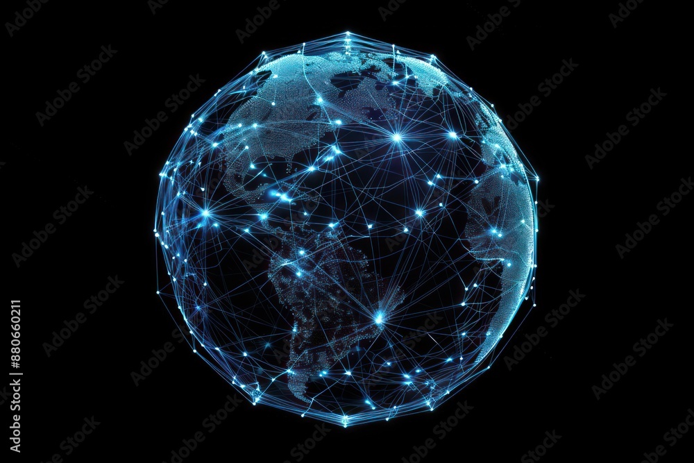 Abstract digital planet Earth with a global network and connectivity concept made of glowing dots, lines Abstract digital planet Earth with a global network and connectivity concept made of glowing dots, lines