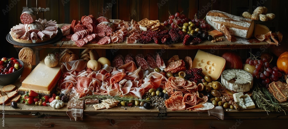 Food macro photography. Slicing deli meats, cheese, bread, tomatoes, olives and wine. Food macro photography. Slicing deli meats, cheese, bread, tomatoes, olives and wine.