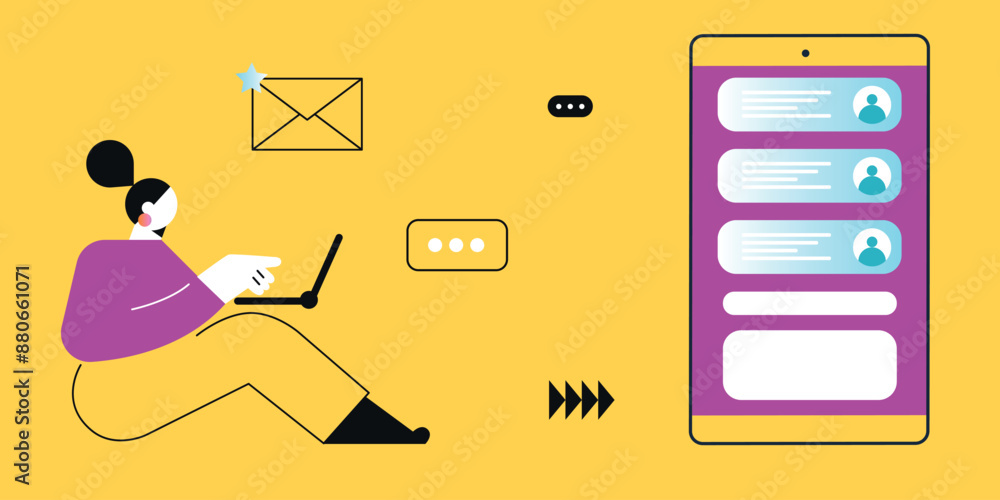 Technology abstract background. Work online, freelancing, education. Cartoon style. Vector illustration