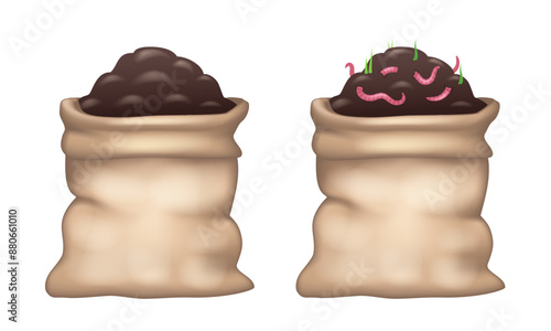 A bag of vermicompost. Soil with Biohumus. Vector cartoon clipart isolated on white background.
