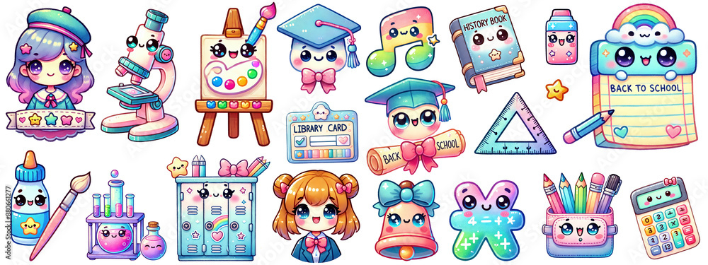 Cute school supplies and characters clipart collection, back to school elements Cute school supplies and characters clipart collection, back to school elements
