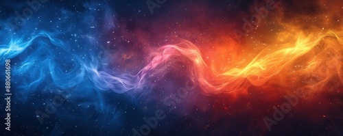 Vibrant abstract background with swirling blue and orange smoke, representing chaos and harmony in a cosmic environment.