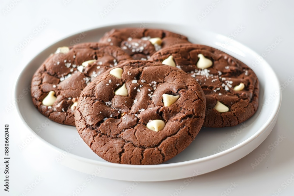 Double-Chocolate Butter Cookies on White Plate Double-Chocolate Butter Cookies on White Plate