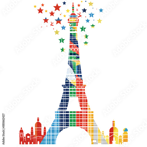 Minimalist vector quality design, graphic that is a summer Olympic games PARIS, on a white background Generative Ai