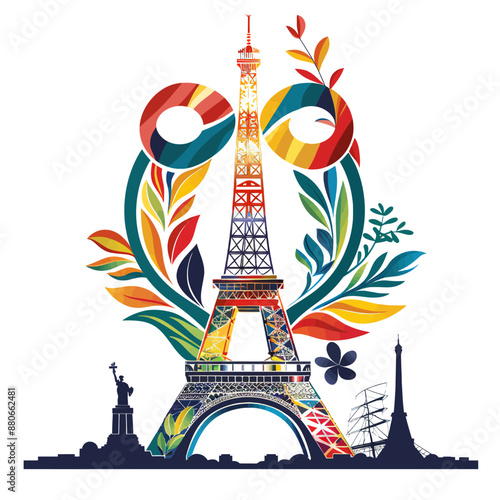 Minimalist vector quality design, graphic that is a summer Olympic games PARIS, on a white background Generative Ai