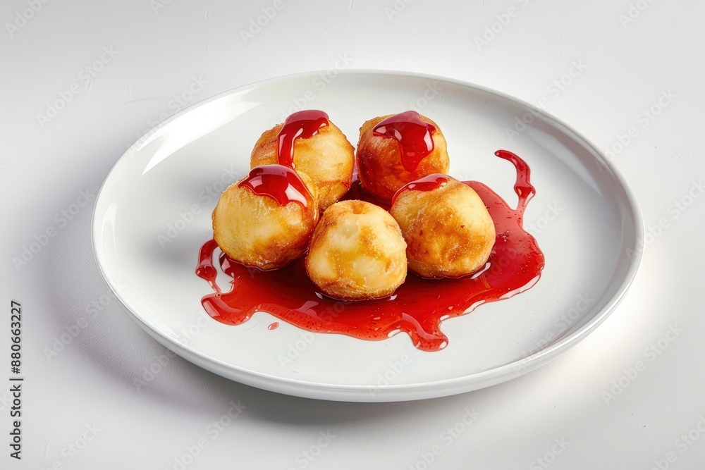 Mouthwatering Strawberry Syrup on Golden Brown Doughnuts Mouthwatering Strawberry Syrup on Golden Brown Doughnuts